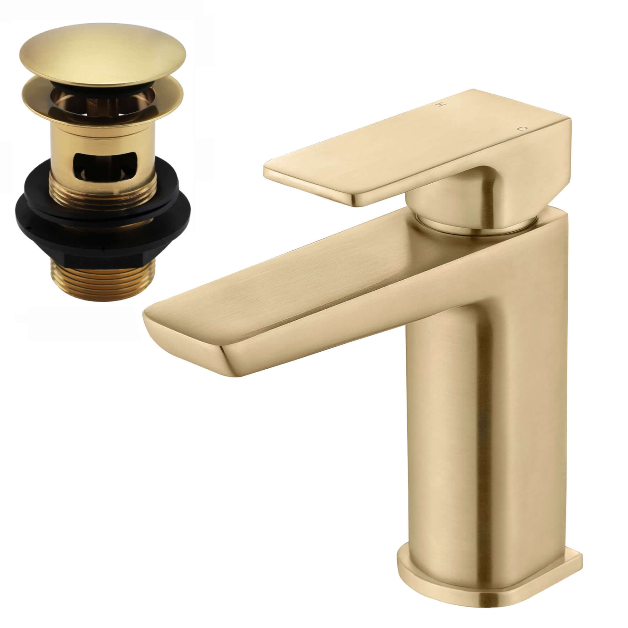 Buy Mykonos contemporary basin sink mixer tap with waste - brushed brass Online UK | HOUSE OF ENKI